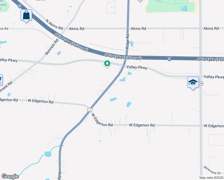 map of restaurants, bars, coffee shops, grocery stores, and more near 15959 Ridge Road in North Royalton