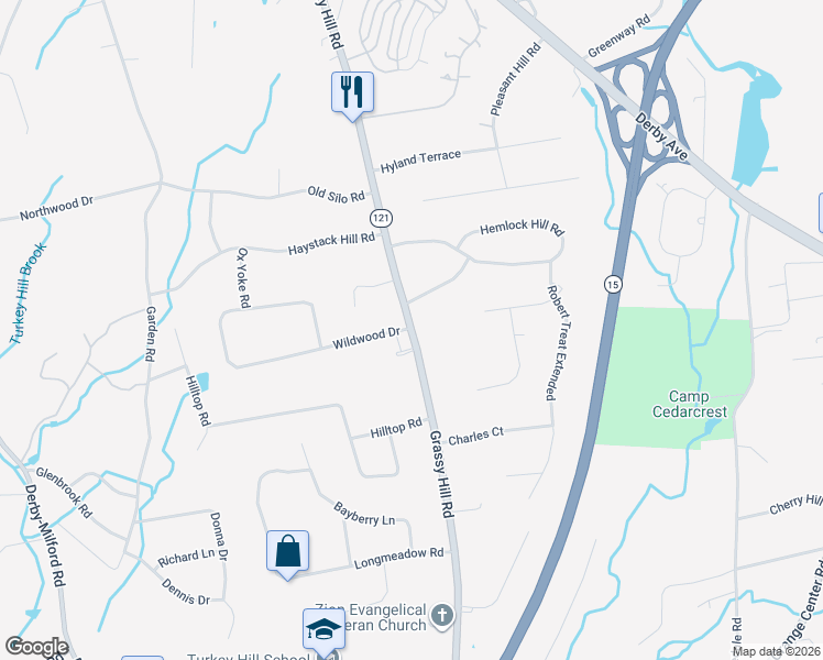 map of restaurants, bars, coffee shops, grocery stores, and more near 899 Grassy Hill Road in Orange