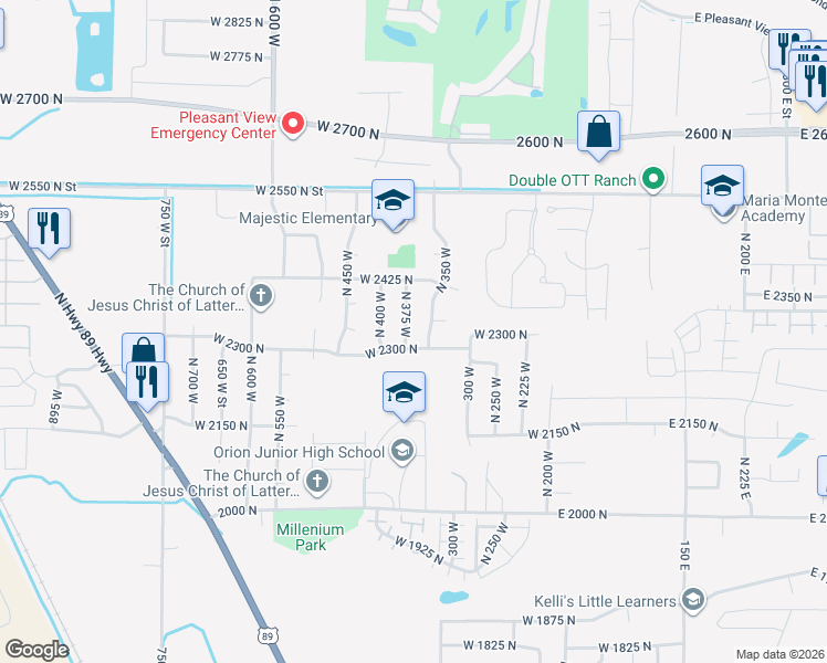 map of restaurants, bars, coffee shops, grocery stores, and more near 2336 North 375 West in Ogden