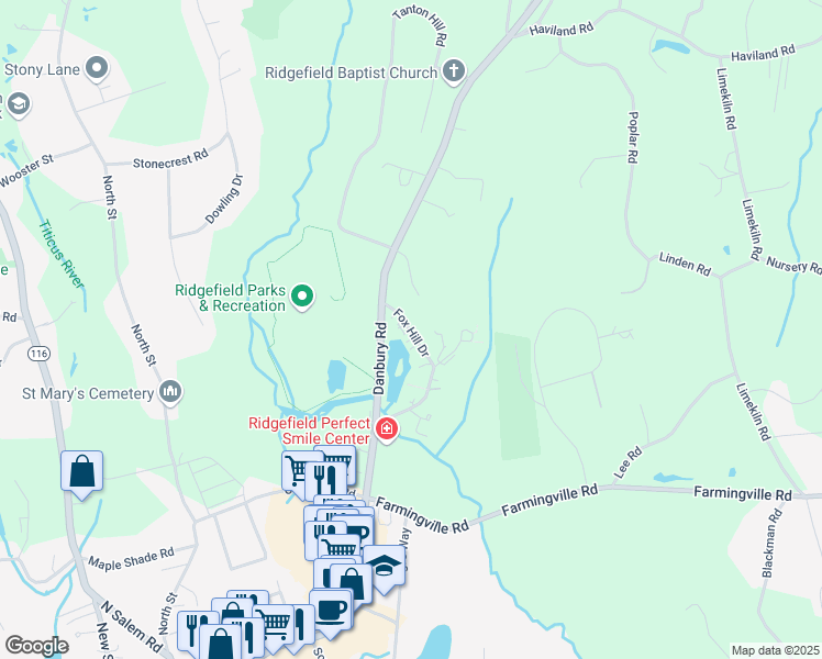 map of restaurants, bars, coffee shops, grocery stores, and more near 2 Hollyberry Lane in Ridgefield