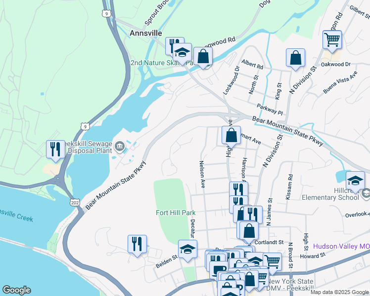 map of restaurants, bars, coffee shops, grocery stores, and more near 116 Lakeview Drive in Peekskill