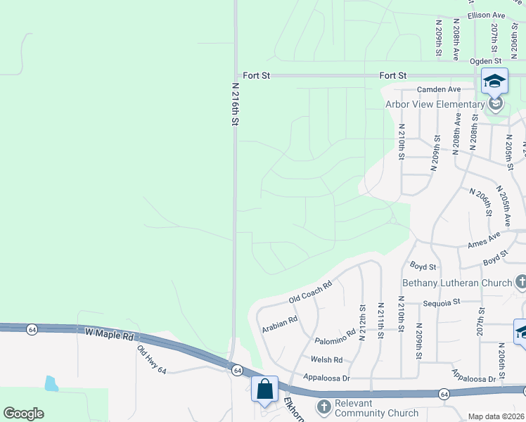 map of restaurants, bars, coffee shops, grocery stores, and more near 4545 North 216th Street in Omaha