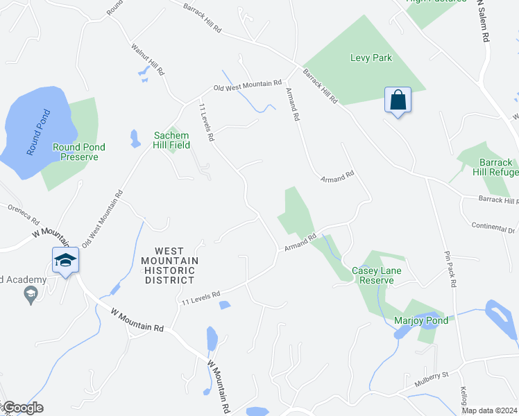 map of restaurants, bars, coffee shops, grocery stores, and more near 132 11 Levels Road in Ridgefield