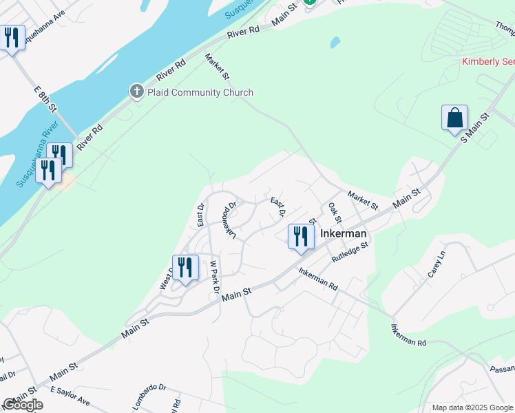 map of restaurants, bars, coffee shops, grocery stores, and more near 13 Heather Highlands in Pittston