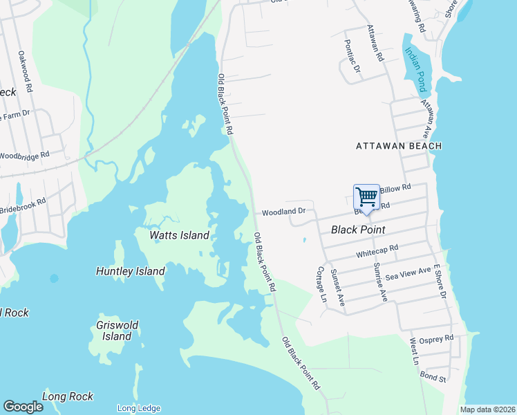 map of restaurants, bars, coffee shops, grocery stores, and more near 130 Old Black Point Road in East Lyme