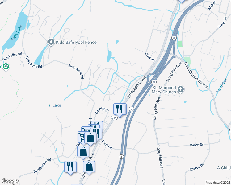map of restaurants, bars, coffee shops, grocery stores, and more near 18 Ivy Grove Court in Shelton