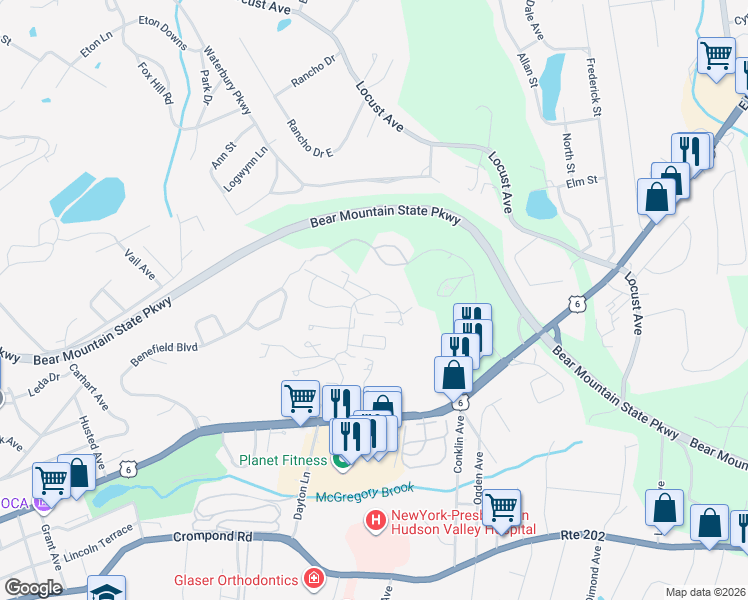 map of restaurants, bars, coffee shops, grocery stores, and more near 33 Huntington Circle in Peekskill