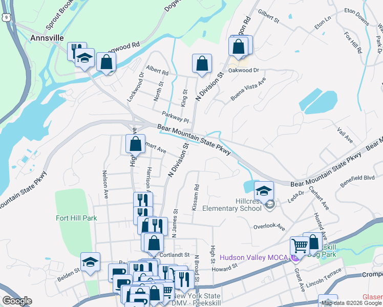 map of restaurants, bars, coffee shops, grocery stores, and more near 7 Righi Court in Peekskill