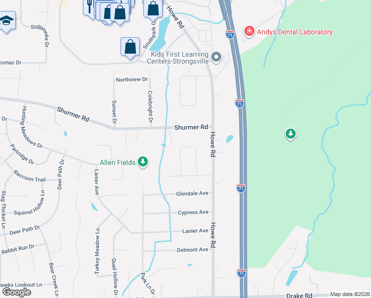 map of restaurants, bars, coffee shops, grocery stores, and more near 16246 Essex Drive in Strongsville