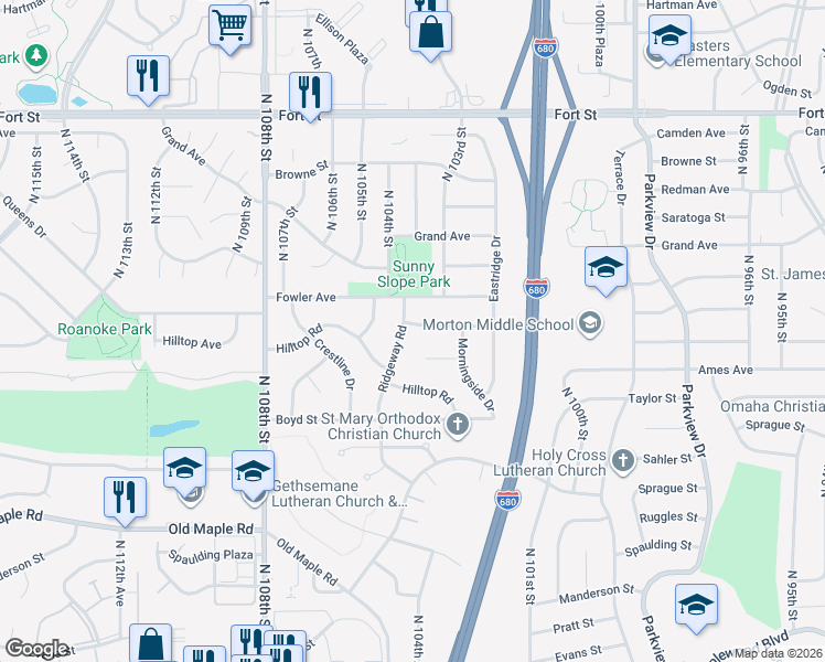 map of restaurants, bars, coffee shops, grocery stores, and more near 10313 Fowler Avenue in Omaha