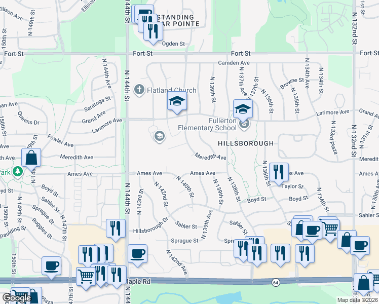 map of restaurants, bars, coffee shops, grocery stores, and more near 4623 North 140th Street in Omaha