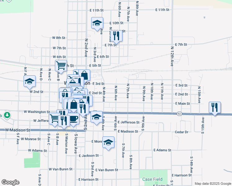 map of restaurants, bars, coffee shops, grocery stores, and more near 200 North 6th Avenue in Washington