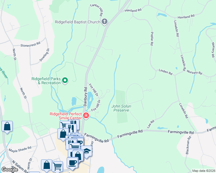 map of restaurants, bars, coffee shops, grocery stores, and more near 19 Conley Court in Ridgefield