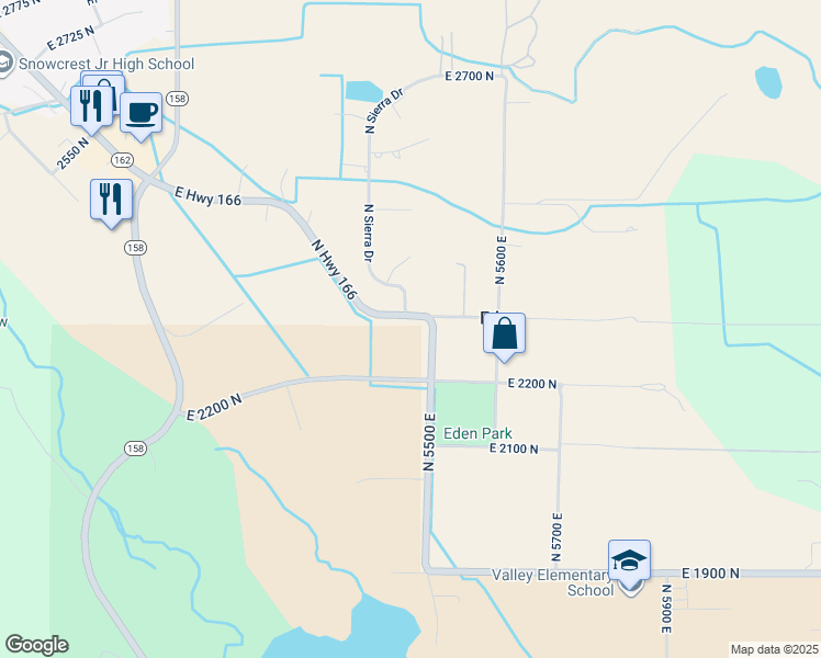 map of restaurants, bars, coffee shops, grocery stores, and more near 5482 East 2300 North in Eden