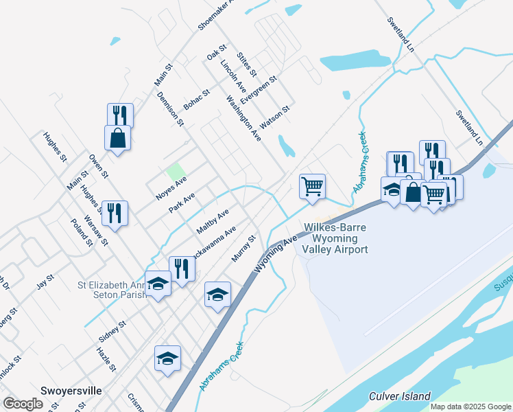map of restaurants, bars, coffee shops, grocery stores, and more near 203 Lackawanna Avenue in Kingston