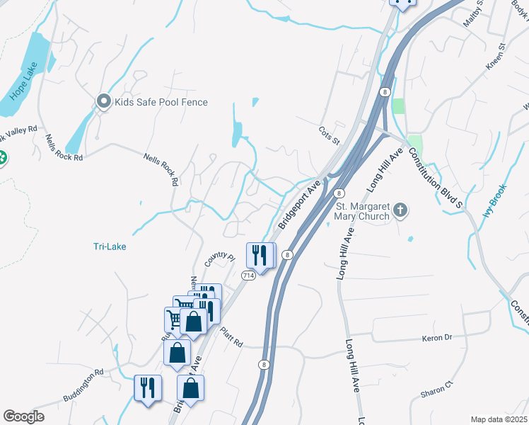 map of restaurants, bars, coffee shops, grocery stores, and more near 80 Cedarcrest Court in Shelton