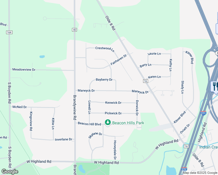 map of restaurants, bars, coffee shops, grocery stores, and more near 148 Bayberry Drive in Northfield