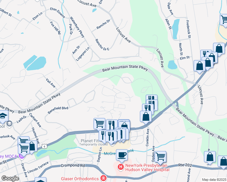 map of restaurants, bars, coffee shops, grocery stores, and more near 10 Edinburg Drive in Peekskill