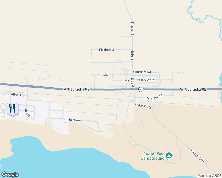 map of restaurants, bars, coffee shops, grocery stores, and more near Highway 92 Scenic in Lewellen