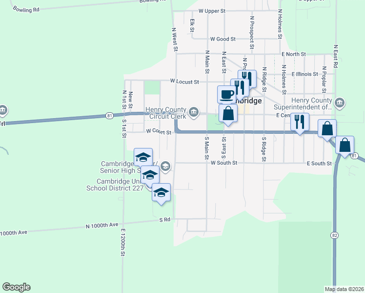 map of restaurants, bars, coffee shops, grocery stores, and more near 319 West Court Street in Cambridge