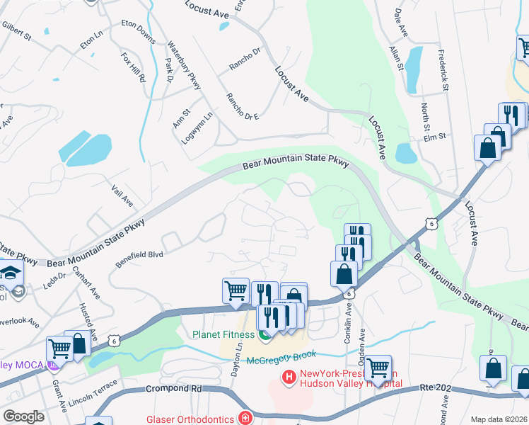 map of restaurants, bars, coffee shops, grocery stores, and more near 10 Edinburg Drive in Peekskill