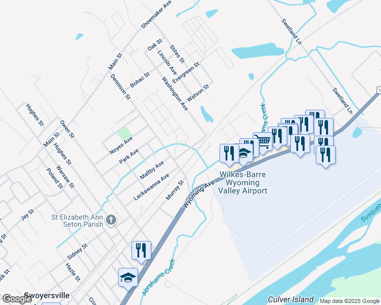 map of restaurants, bars, coffee shops, grocery stores, and more near 213 Lackawanna Ave in Swoyersville
