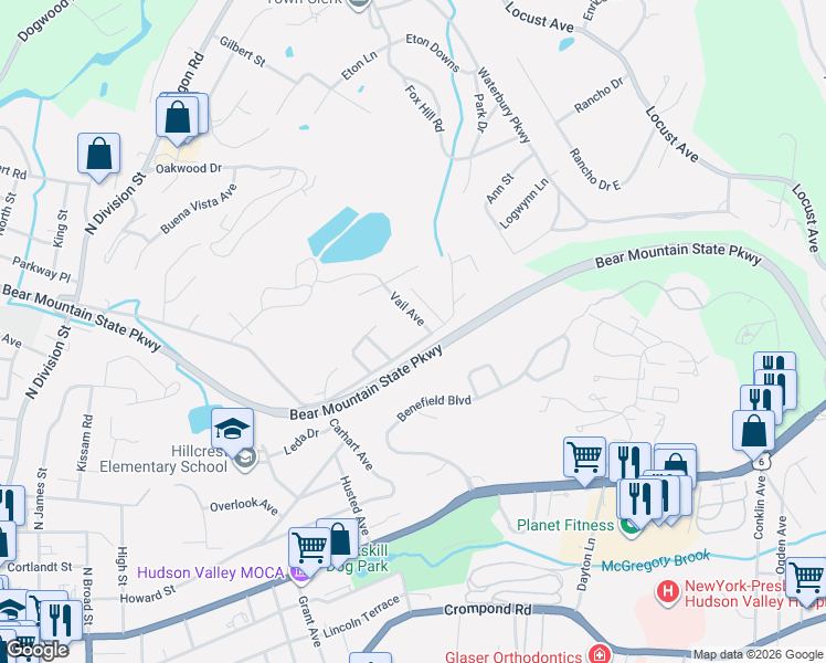 map of restaurants, bars, coffee shops, grocery stores, and more near 3 Stacey Court in Peekskill