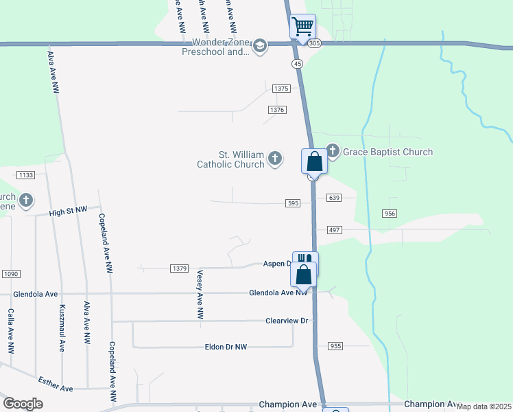 map of restaurants, bars, coffee shops, grocery stores, and more near 2172 Township Highway 595 in Warren