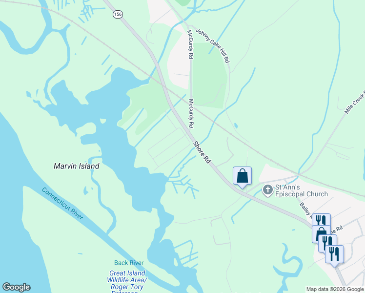 map of restaurants, bars, coffee shops, grocery stores, and more near 2 Katherine Road in Old Lyme