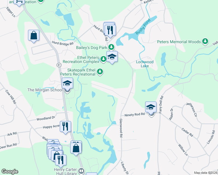 map of restaurants, bars, coffee shops, grocery stores, and more near 16 Oak Ridge Drive in Clinton