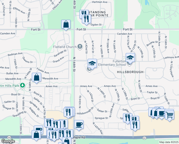 map of restaurants, bars, coffee shops, grocery stores, and more near 14101 Larimore Avenue in Omaha