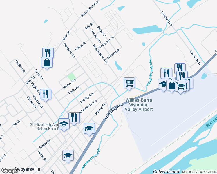 map of restaurants, bars, coffee shops, grocery stores, and more near 203 Lackawanna Avenue in Kingston