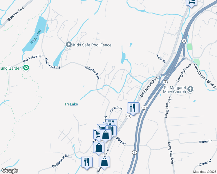 map of restaurants, bars, coffee shops, grocery stores, and more near 231 Sunwood Drive in Shelton