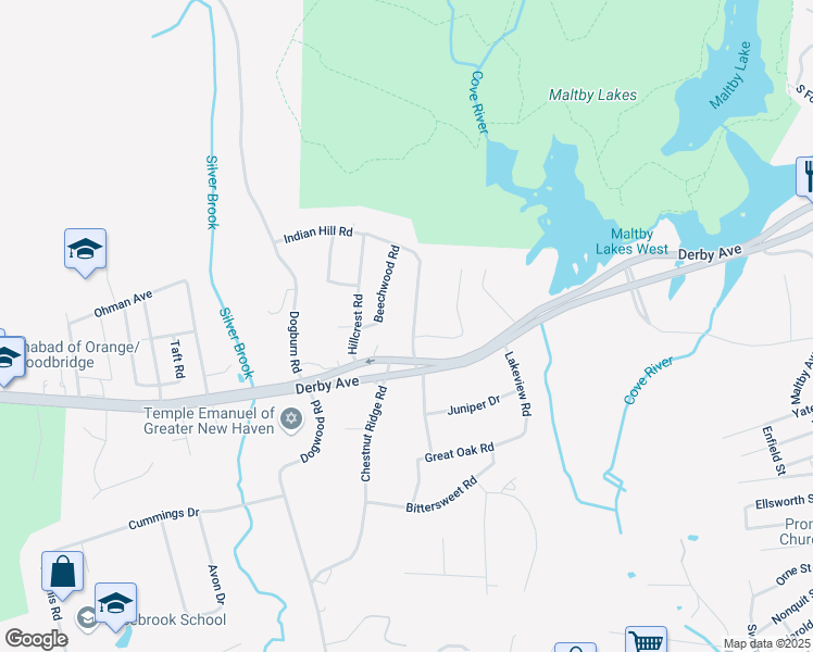 map of restaurants, bars, coffee shops, grocery stores, and more near 814 Indian Hill Road in Orange