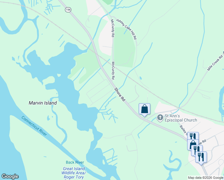 map of restaurants, bars, coffee shops, grocery stores, and more near 2 Katherine Rd in Old Lyme