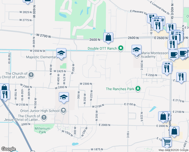 map of restaurants, bars, coffee shops, grocery stores, and more near 190 West Newbury Lane in Harrisville