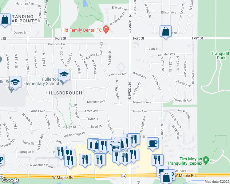map of restaurants, bars, coffee shops, grocery stores, and more near 4720 North 133rd Plaza in Omaha