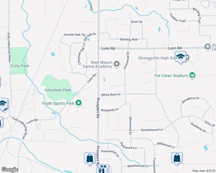 map of restaurants, bars, coffee shops, grocery stores, and more near 20773 Pineview Circle in Strongsville