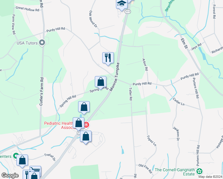map of restaurants, bars, coffee shops, grocery stores, and more near 252 Monroe Turnpike in Monroe