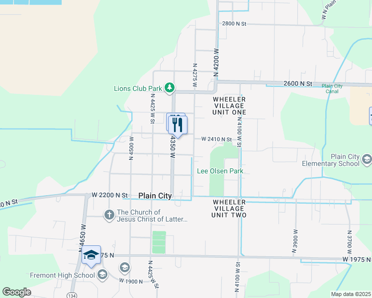 map of restaurants, bars, coffee shops, grocery stores, and more near 4302 West 2350 North in Ogden