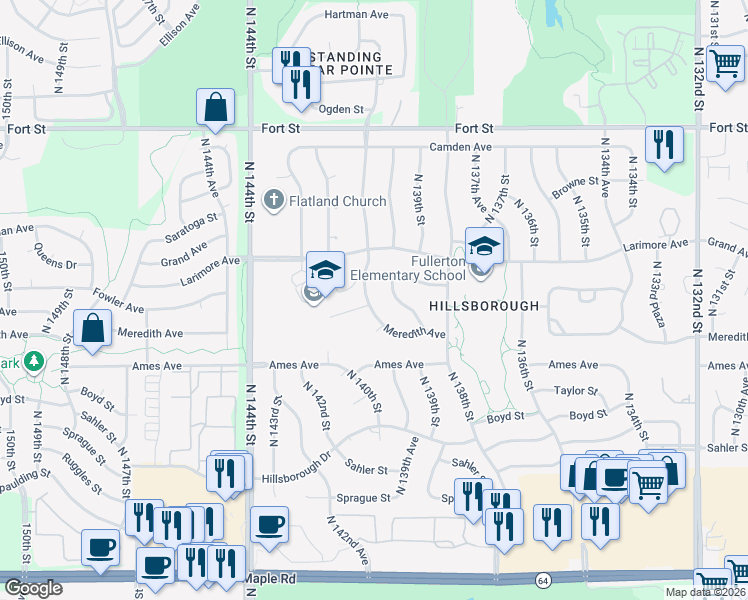 map of restaurants, bars, coffee shops, grocery stores, and more near 4623 North 140th Street in Omaha