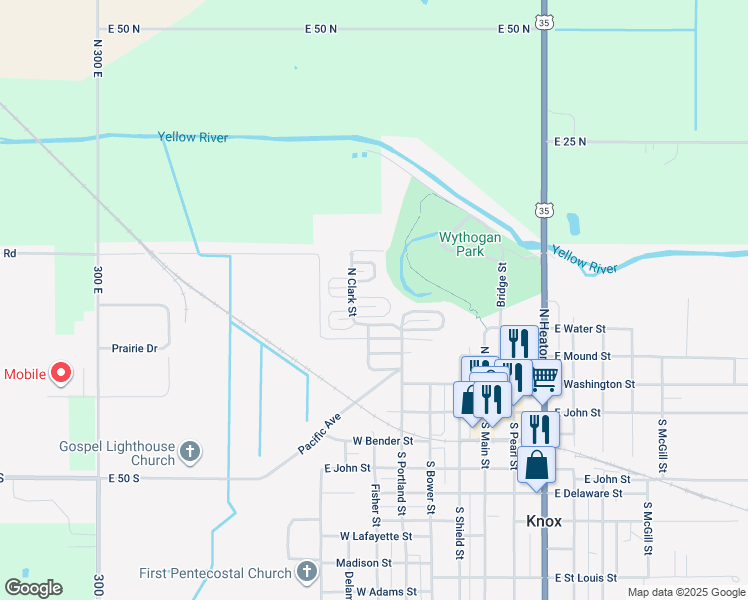 map of restaurants, bars, coffee shops, grocery stores, and more near 313 Spruce Drive in Knox