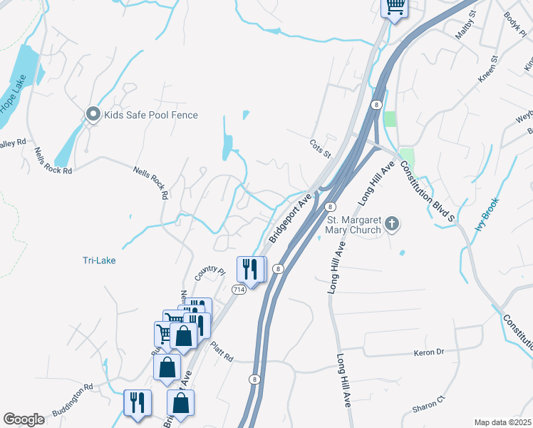 map of restaurants, bars, coffee shops, grocery stores, and more near 80 Cedarcrest Court in Shelton