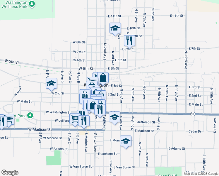 map of restaurants, bars, coffee shops, grocery stores, and more near 307 East 3rd Street in Washington