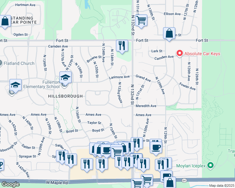 map of restaurants, bars, coffee shops, grocery stores, and more near 4720 North 133rd Plaza in Omaha