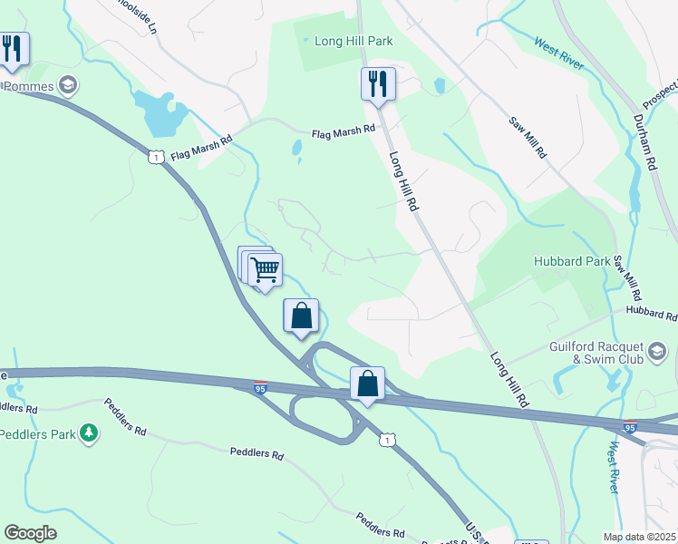 map of restaurants, bars, coffee shops, grocery stores, and more near 10 Copper Ridge Circle in Guilford