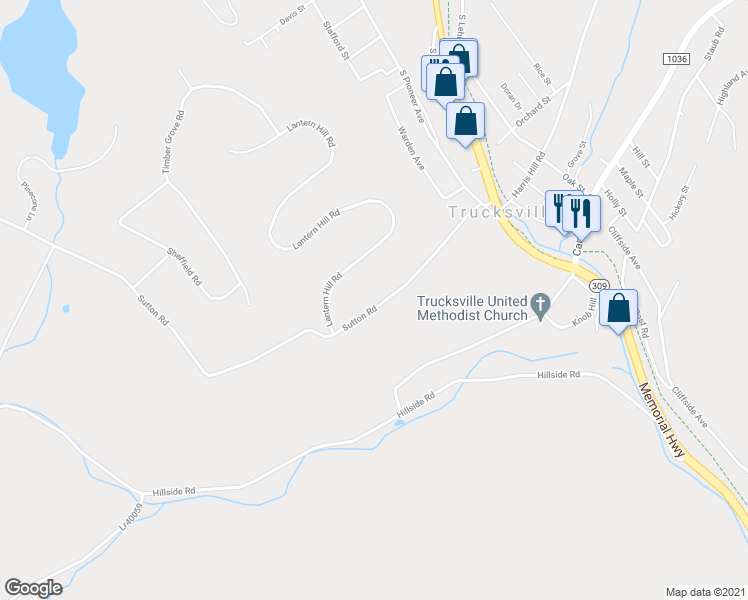 map of restaurants, bars, coffee shops, grocery stores, and more near 27 Sutton Road in Shavertown