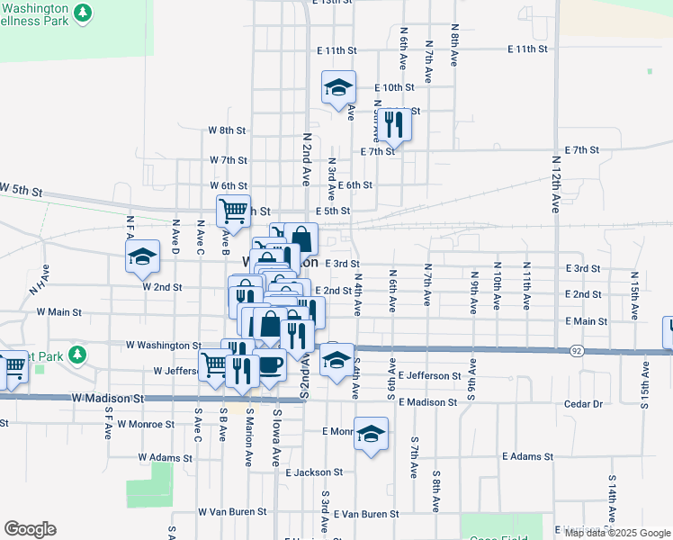 map of restaurants, bars, coffee shops, grocery stores, and more near 307 East 3rd Street in Washington