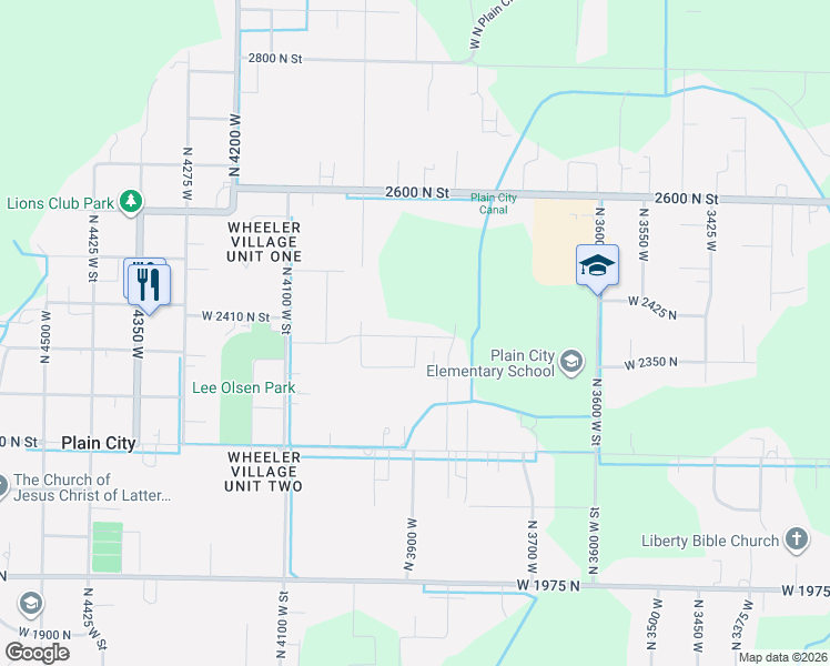 map of restaurants, bars, coffee shops, grocery stores, and more near 3921 West 2400 North in Plain City
