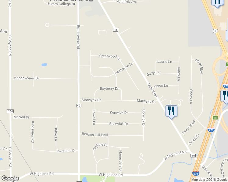 map of restaurants, bars, coffee shops, grocery stores, and more near 148 Bayberry Drive in Northfield